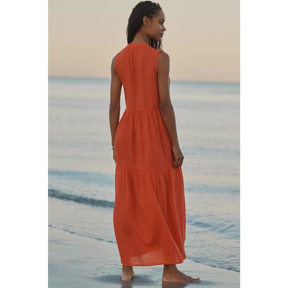 Anthropologie The Kallie Flowy Maxi Dress Orange - Picture 2 of 7